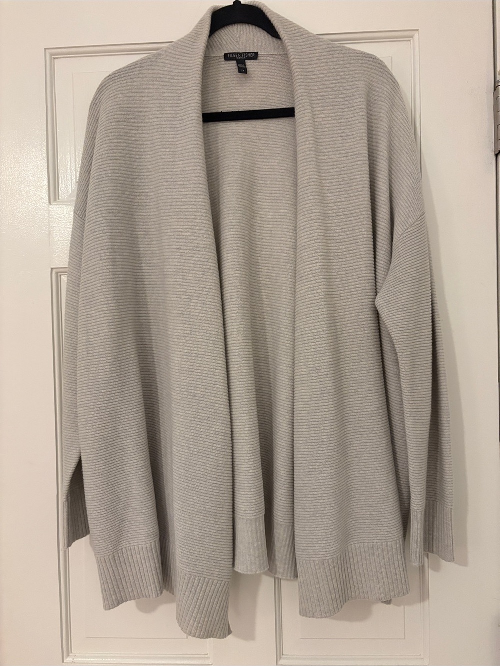 NWOT Eileen Fisher 100% Cashmere Heathered Light Gray Open Front Ribbed Cardigan
